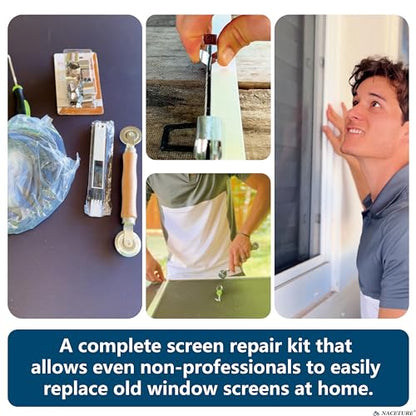 Screen Door Tool Kit - Screen Installer Clips with Screen Spline(32 ft) and Screen Rolling Tool and Removal Door Hook Screen Repair of Kit Mechanic Tools Set for Installing Window (5 in 1-20 Clips) - size: 5 In 1 - 20 Clips
