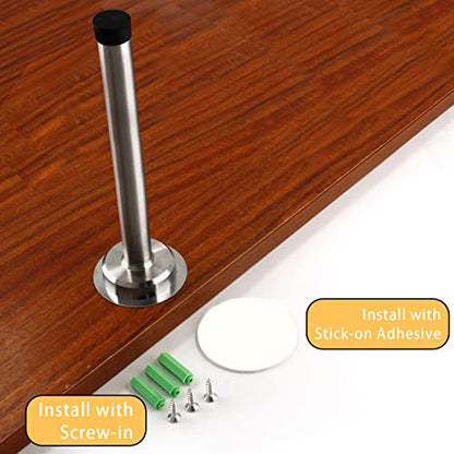 1pc 8 Inch Door Stops, Self Adhesive Long Door Stopper, Stainless Steel Sound Dampening Door Stop, Wall Mount Screw Doorstop with Rubber Bumper (Silver) - size: 8 Inch-silver