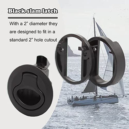 Slam Latch 2'' Flush Pull Latch Black Plastic Nylon Handle for Hatch Door Cabinet Hardware on RV Boat Camper Trailer Fit 2mm-20mm,Pack of 2
