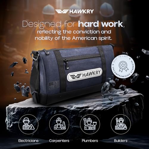 HAWKRY Heavy Duty Canvas Tool Bag – Waterproof Canvas Zipper Pouch, Garden Tool Bag, Construction Bags Heavy Duty, Small Zipper Pouch, Motorcycle Tool, Multipurpose Fishing Bag - color: Blue
