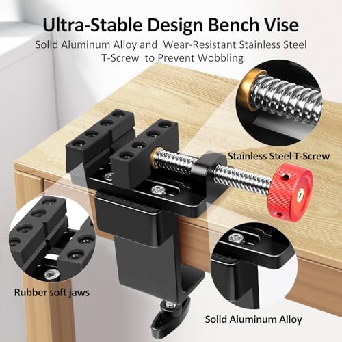 ArtyMaster Mini Drill Press Vise with Rubber Soft Jaws, 0-2.48" Clamping Range Mini Vice Clamp for Crafts, Jewelry Making, Modeling and Repairs, Precision Aluminum Small Vise for Small Projects - style: Mini Vise+C-clamp