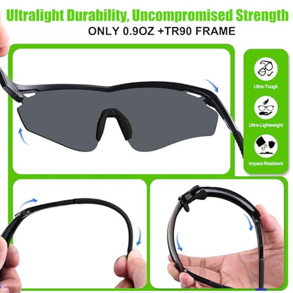 Polarized Sports Sunglasses for Men Women,Wrap Around Sun Glasses for Running Cycling Baseball Fishing Golf Hiking - color: Black Green