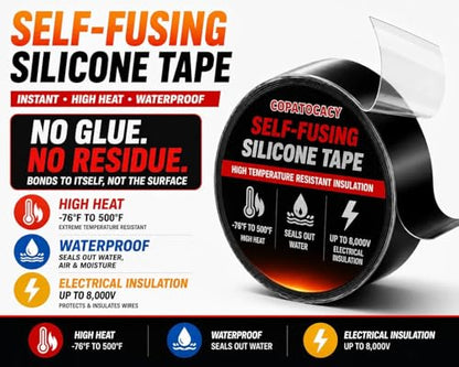 Self-Fusing Silicone Tape 1" x 5' x 20mil – Black Rubber Emergency Repair Tape – Waterproof, Heat-Resistant, Insulating, Chemical-Resistant, No Residue – for Automotive, Electrical & Outdoor Use - color: (Black)1" x 5'