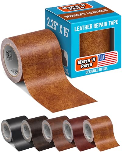 MATCH 'N PATCH Leather Repair Tape - Whiskey (2.25 inch x 15 feet) - Realistic Faux Leather Patches for Couch, Sofa, Upholstery, Car Seats & Other Furniture, Vinyl Repair Kit, Self Adhesive Patch - color: Whiskey, size: 2.25" x 15'