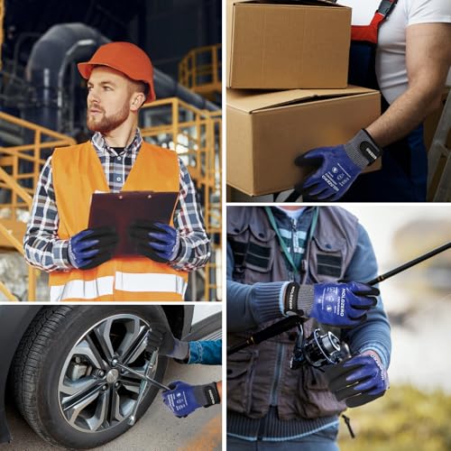 Nitrile Fully Coated Work Gloves Abrasion Cut Resistant A4 Waterproof 2 Pairs Blue M/L/XL - size: Large