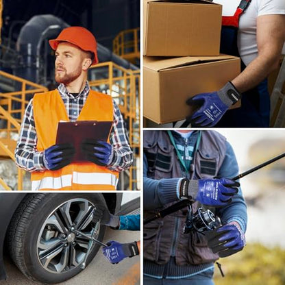 Nitrile Fully Coated Work Gloves Abrasion Cut Resistant A4 Waterproof 2 Pairs Blue M/L/XL - size: X-Large