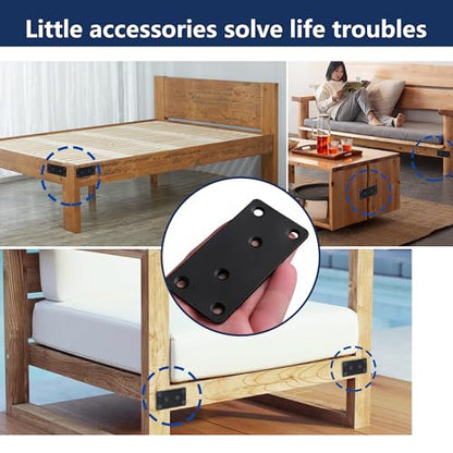 4 Pack Heavy Duty Flat Mending Plate, 3.1x 1.6inch Black Stainless Steel Straight Brace Bracket for Wood, Metal Brackets for Braces, Furniture & Shelf Repair, Wood Connector with Screws - size: 1.6"x3.1"