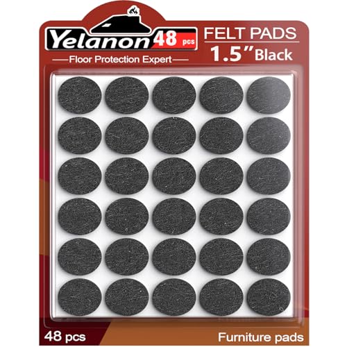 Yelanon Felt Furniture Pads -48 Pcs 1.5" Premium Felt Pads for Chair Legs Furniture, Floor Protectors for Hardwood Floors, Black - size: 48 pcs Round Black