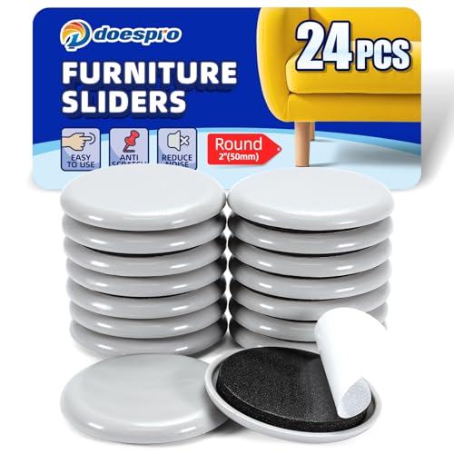 24 Pcs Furniture Sliders for Hardwood Floors & Carpet-2" Self-Stick Furniture Movers Sliders Pads & Chair Glides for Wood Floors Tile Chair Leg Floors Protectors to Move Furniture Easily(Gray Round) - color: 01 Pe Sliders Round, size: 2"(24 Pack)