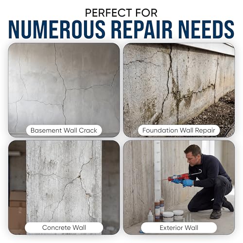 Concrete Crack Injection Kit – DIY Basement Wall Crack Repair – Polyurethane Leak Seal System – Stops Active Water Leaks in Foundation Walls – Easy No-Dig Injection Repair Kit - Ideal for DIY Projects