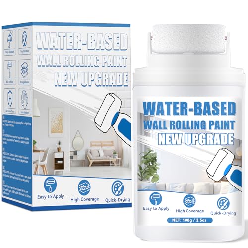White Paint, White Paint for Wall Touch Up, Interior White Paint with Roller Brush for Flat, Ceiling, Drywall, Quick-Drying Water-Based Wall Paint, Covers Stains, Scratches, Yellowing, Low Odor