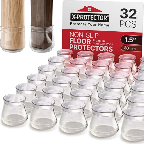 X-Protector Silicone Chair Leg Floor Protectors with Non-Slip Furniture Pads - 32 PCS 1.3" - 2" - Anti-Slip Chair Leg Covers - Non-Skid Furniture Leg Caps - Furniture Pads for Hardwood Floors! - size: 1.3 - 2 inches