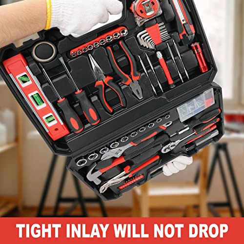 120 Piece Basic Tool Set General Household Hand Kit with Plastic Toolbox Storage Case Red & Black for Men &Women - style: 120Pcs(Red)