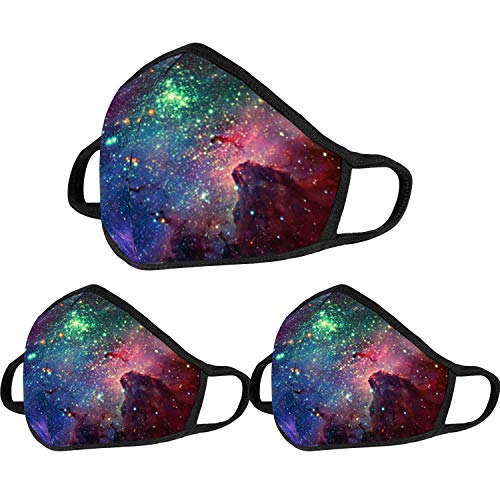 3 Pack Galaxy Dust Mouth Face Mask - Inner White Cotton - Dustproof Saw-Dust Washable - Reusable Comfy - Cotton Protective Breathable Soft Warm Windproof Face Protection for Man and Woman - color: Pack 3 Galaxy