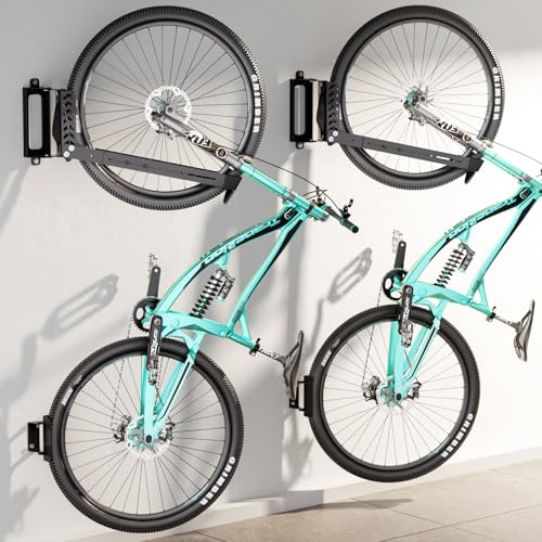 2-Pack Swivel Bike Rack Wall Mount, Bike Hangers for Garage, Space-Saving Vertical Bike Holder, Holds up to 77 lbs, Bicycle Wall Hanger Storage, No Heavy Lifting Required Indoor Hanging Bike Rack - color: Black, size: 2 Pack