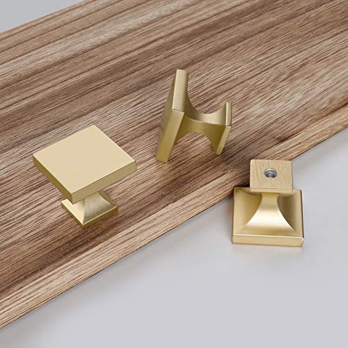 homdiy 10 Pack Brass Cabinet Knob Modern Square Knobs- Gold Kitchen Knob Brass Dresser Drawer Hardware MO6785BB Brushed Gold Kitchen Cabinet Hardware - color: Matte Gold