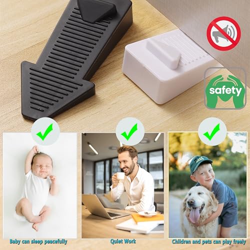 4-Pack Stackable Door Stoppers - Heavy Duty Rubber Door Wedges with Non-Slip Base, Adjustable Height (2X Thickness When Stacked), Multi-Purpose for Doors, Washers & Furniture（Black）