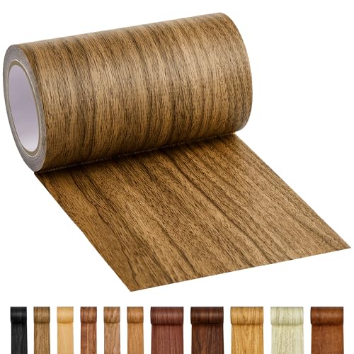 Wood Grain Repair Tape - Self Adhesive Brown Wood Colored Tape for Furniture Repair | Peel & Stick Veneer Strips Trim, Woodgrain Duct Tape for Furniture, Vinyl Floor, Door Patch Kit (Classic Brown) - color: Classic Brown, size: 4 Inch By 15 Ft