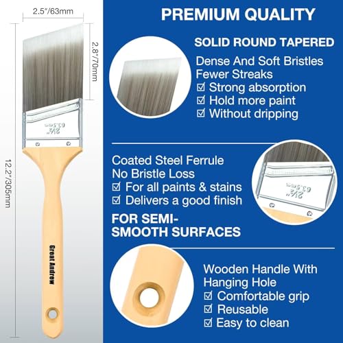 Great Andrew 10 Pack Paint Brushes Bulk (1" 1.5" 2" 2.5" 3") Set, Angle Sash Brushes for Trim, Walls, Wood, Stain Brushes for Painting House & Exterior, Latex, Oil - size: 10 pcs-1"1.5"2"2.5"3"