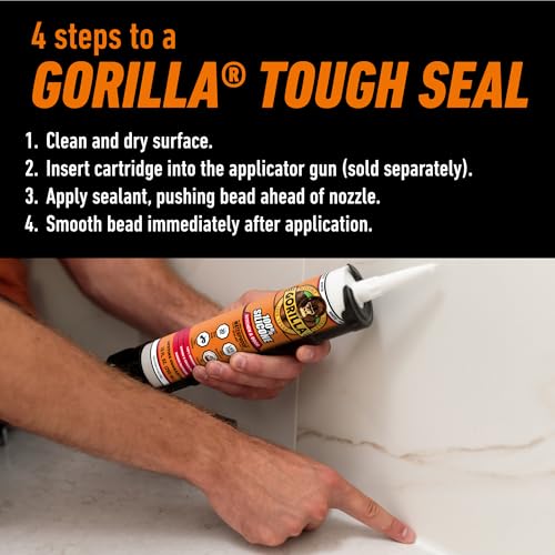 Gorilla 100% Silicone Caulk Kitchen & Bath Sealant, Mold Resistant, 10 oz. Cartridge, White - color: White