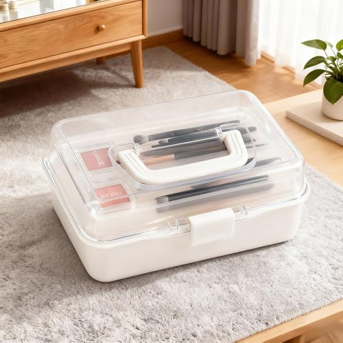 3 Layers White Craft Art Box, Plastic Portable Tackle Box, Sewing Organizer for Crafts, Sewing Supplies, Jewelry and Tools - color: White