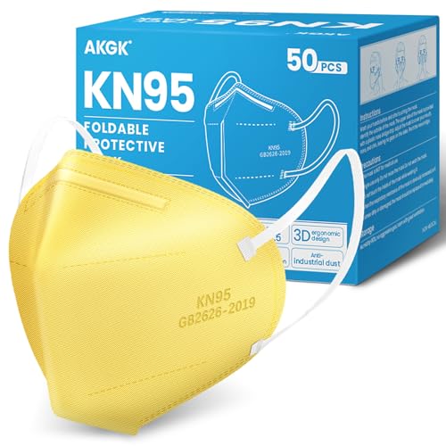 akgk KN95 Face Mask 50 PCS, Breathable Protection Masks, 5-Ply KN95 Yellow Masks, Cup Dust Safety Masks - color: Yellow