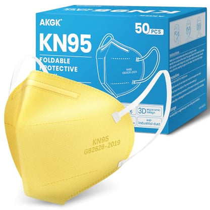 akgk KN95 Face Mask 50 PCS, Breathable Protection Masks, 5-Ply KN95 Yellow Masks, Cup Dust Safety Masks - color: Yellow