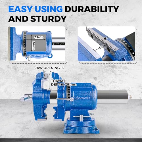 6-Inch Heavy Duty Bench Vise Ductile Iron Bench Vise 360° Multi-Purpose Bench Vice with Anvil, Clamp force 9900lbs, Blue Swivel Vise - size: 6-inch UPG