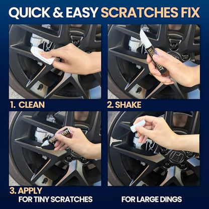 Matte Black Rim Touch Up Paint, Flat Black Wheel Paint Pen for Curb Rash & Scratch, Car Wheel Scratch Repair Kit for Alloy, Metal, Enamel, Universal Satin Black Automotive Touch Up Paint Pen (1 fl oz) - color: Matte Black
