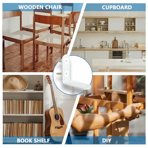 18Pcs White L Bracket & 72 Pcs Screws, 1.57x1.57 Inch Corner Brace, Small Right Angle Bracket, Shelf Bracket, Corner Fastener for Wood Furniture Bedframe Cabinet Drawer Chair