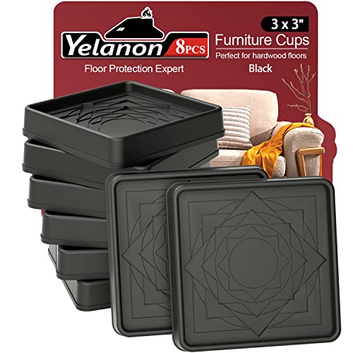 Furniture Coasters,8 Pcs 3” Furniture Caster Cups - Non Slip Furniture Pads Hardwoods Floors - Non Skid Furniture Grippers, Rubber Furniture Feet, Anti Slide Floor Protector for Bed Couch Stoppers - color: 8pcs3"square Black Star
