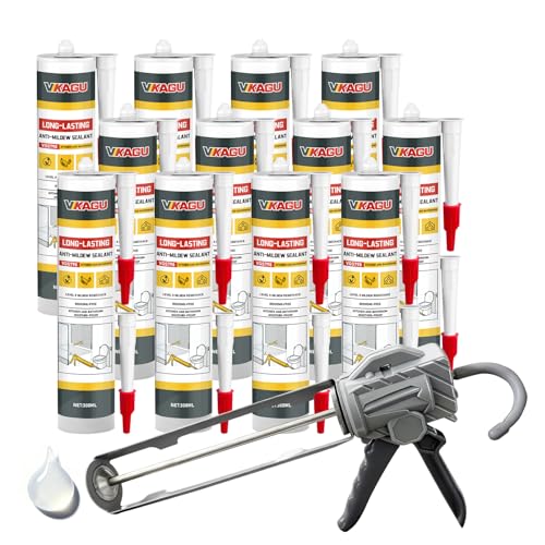 VGS 798 Professional Silicone Sealant Caulk, 10.15 Oz Cartridge, 12 Pack – Clear, Waterproof Silicone Sealant for Kitchen, Bathroom & More - style: 12 Pack With Caulking Gun