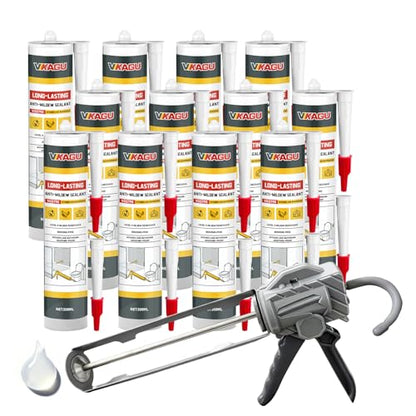 VGS 798 Professional Silicone Sealant Caulk, 10.15 Oz Cartridge, 12 Pack – Clear, Waterproof Silicone Sealant for Kitchen, Bathroom & More - style: 12 Pack With Caulking Gun