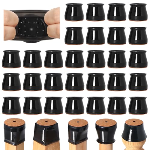 32 Pcs Chair Leg Floor Protectors for Hardwood Floors Silicone Covers to Protect Wood Tile Floors Felt Bottom Furniture Leg Caps Anti-Scratch Reduce Noise (Fit:1.3"-2") - color: Black-32pcs, size: Universal L