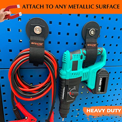 MUTUACTOR Magnetic Hooks,2packs Super Strong Magnets Hooks Heavy Duty for Hanging,Anti-Slip Rubber Coated Magnets Large Capability Cable for Garden Hoses Ropes Cordless Drills and RVs (Dia3.46'') - style: 3.46in Magnet-Strape 2PCS