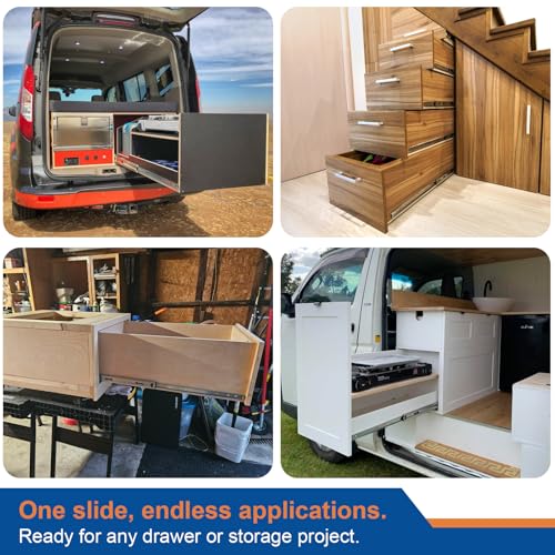 VADANIA 32" Heavy Duty Drawer Slide Without Lock, #A76, 2" Width Up to 250lb Load Capacity, 3-Fold Full Extension, Ball Bearing, Side Mount, 1-Pair - color: #A76 - Without Lock, size: 32 Inch