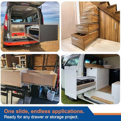 VADANIA 44" Heavy Duty Drawer Slide Without Lock, #A76, 2" Width Up to 250lb Load Capacity, 3-Fold Full Extension, Ball Bearing, Side Mount, 1-Pair - color: #A76 - Without Lock, size: 44 Inch