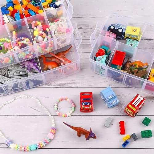 SGHUO 3-Tier Stackable Storage Container Box with Dividers-30 Compartments, Bead Organizers for Art Craft Storage, Washi Tape, Kids Toys, Jewelry, Beauty & Sewing Supplies - style: 3 tier