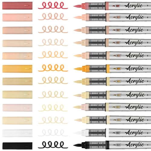 Mifuner Acrylic Paint Pens Set,12Colors Soft Brush Tip Acrylic Paint Markers, Direct-Liquid Ink System,Colored Marker Pen for Rocks,Wood,Ceramic,Canvas, Eggs DIY Painting Art Supplies.Light Yellow - color: 12pcs-Light Yellow
