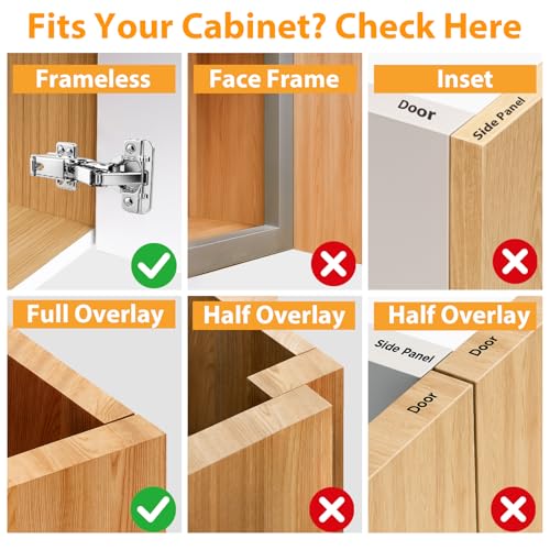 TamBee 175 Degree Hinges Frameless Cabinet Doors Hinges 48mm Concealed Hydraulic Adjustable Soft Closing Nickel-Plated Steel Buffer Dampers for Kitchen Corner,1 Pair/2Pcs (Full Overlay) - style: 175° Full Overlay