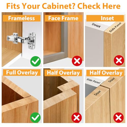 TamBee 175 Degree Hinges Frameless Cabinet Doors Hinges 48mm Concealed Hydraulic Adjustable Soft Closing Nickel-Plated Steel Buffer Dampers for Kitchen Corner,1 Pair/2Pcs (Full Overlay) - style: 175° Full Overlay