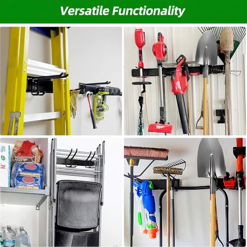PIYILO Garage Tool Organizer Wall Mount with 48 inches Rails and 6 Double-layer Hooks, Garden Tool Rack Heavy Duty, Garage Hanging Storage Rack For Yard Tools, Shovel, Shed - size: 48 Inch Double-layer 6-hook