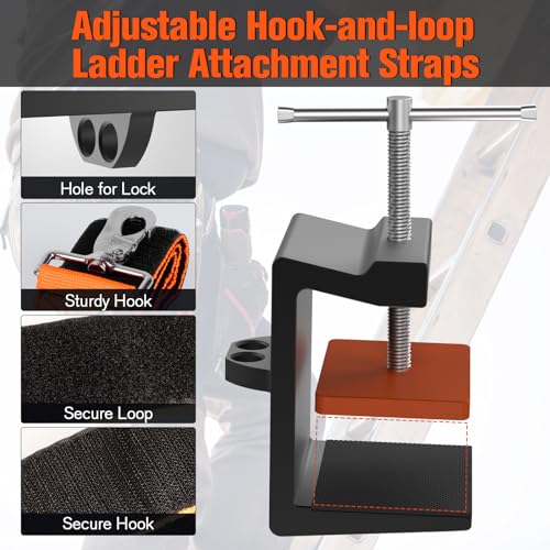 Ladder Stability Anchor, Ultimate Ladder Safety Kit, Ladder Guard Fall Protection Anchor, Anti-Slip Ladders Anchor Clamp Roof with Rack Straps