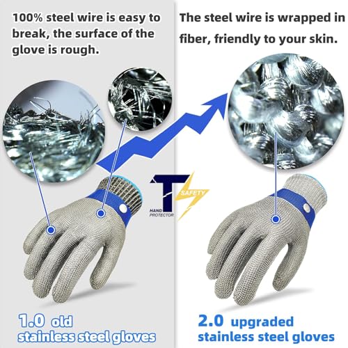 2.0 ANSI A9 Cut Resistant Gloves Stainless Steel Mesh Metal Wire Glove Durable Rustproof Reliable Cutting Glove for Meat Processing, Food Cutting (Medium - size: Medium (Pack of 1)