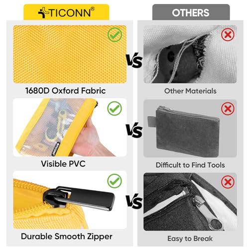 TICONN Tool Pouch, 1680D Oxford Small Tool Bag, Tool Pouches with Zipper, Clear Utility Bag Zipper Pouch for Tool Organizers and Storage (6PK Combo) - size: Clear, 6 Pack Combo