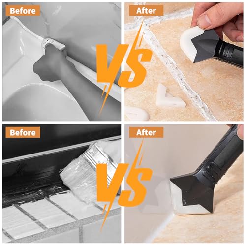 23-Piece Caulking Tool Kit – 3-in-1 Silicone Caulk Remover, Grout Scraper, Reusable Silicone Pads for Bathroom, Kitchen, Windows, Sink Joints & Frames