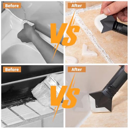 23-Piece Caulking Tool Kit – 3-in-1 Silicone Caulk Remover, Grout Scraper, Reusable Silicone Pads for Bathroom, Kitchen, Windows, Sink Joints & Frames