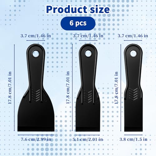 6-Pack Putty Knife - 1.5‘’ 2‘’ 3‘’ Black Plastic Putty Knife - Flexible Plastic Paint Scraper Tool for Repairing Walls, Spackling, Scraping, Plaster, Spackle, Spreader - Tamale Spackle Tools