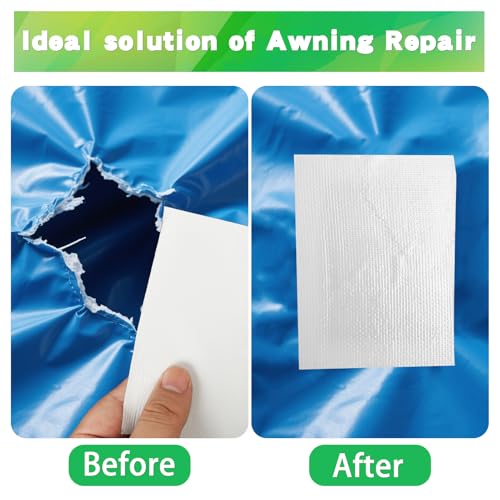 4.5Inch × 40FT RV Awning Repair Tape with Scissors, Outdoor Heavy Duty Repair Tape for Tarp, Tent, Boat Cover, Canvas, Sail Tape, Waterproof, UVproof and Heat-Resistant Tear Repair Pctch Kit - color: White