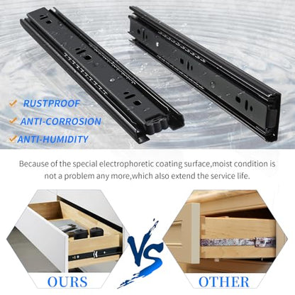 YENUO Full Extension Drawer Slides Side Mount 10 12 14 16 18 20 22 24 Inch Ball Bearing Dresser Cabinet Kitchen Black Rails Track Guide Glides Runners Heavy Duty 100 Lb (Black-Basic- 1 Pr,16 Inch) - color: Black-Basic, size: 16 Inch